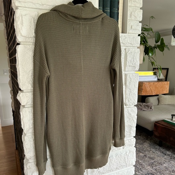 Anthropologie | Pure+Good Cowlneck Waffle Knit Olive Green Tunic Sweater - Picture 9 of 12
